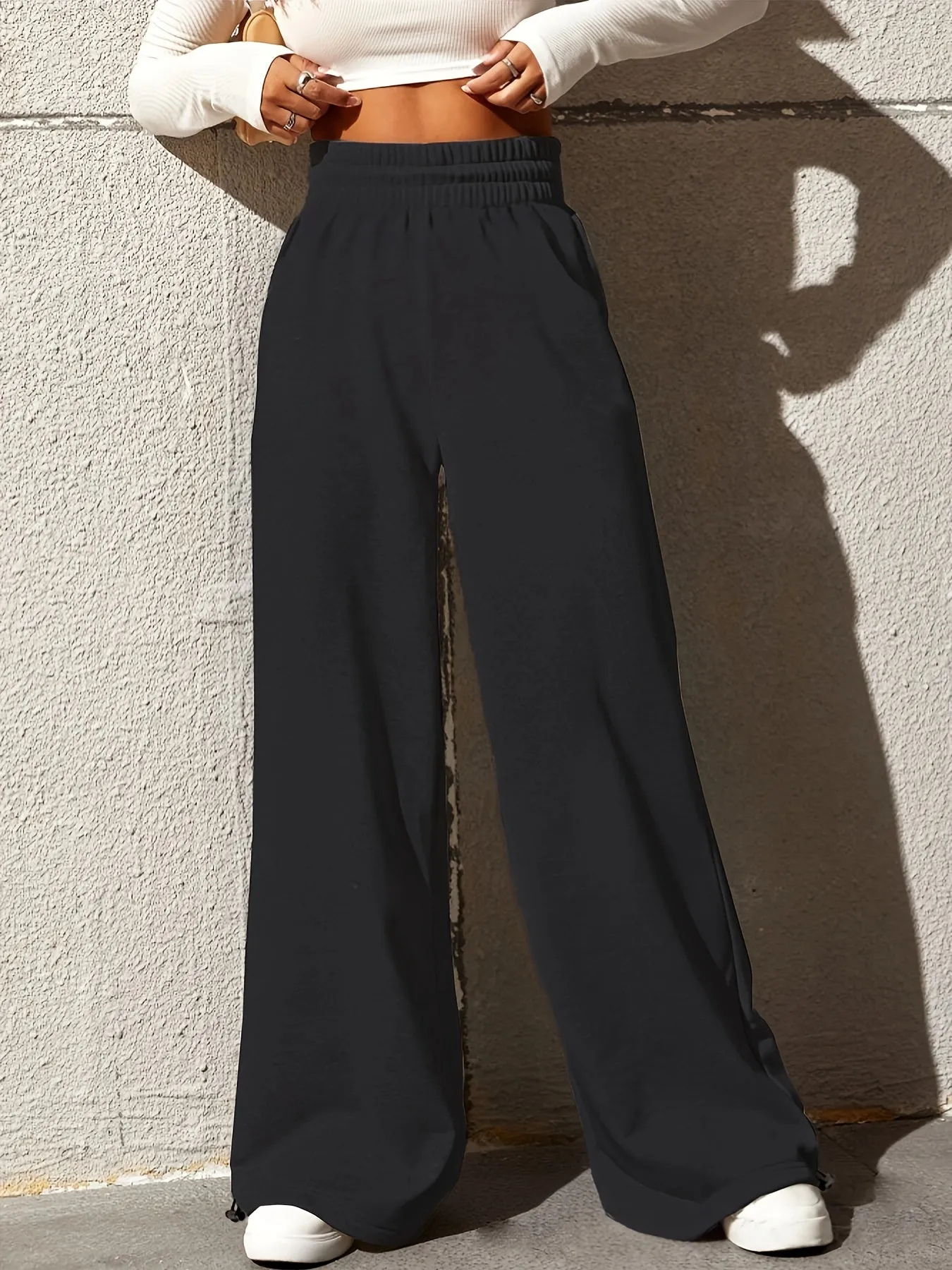 xieyinshe  High Waist Casual Loose Pants, Straight Wide Leg Sports Pants, Women's Athleisure