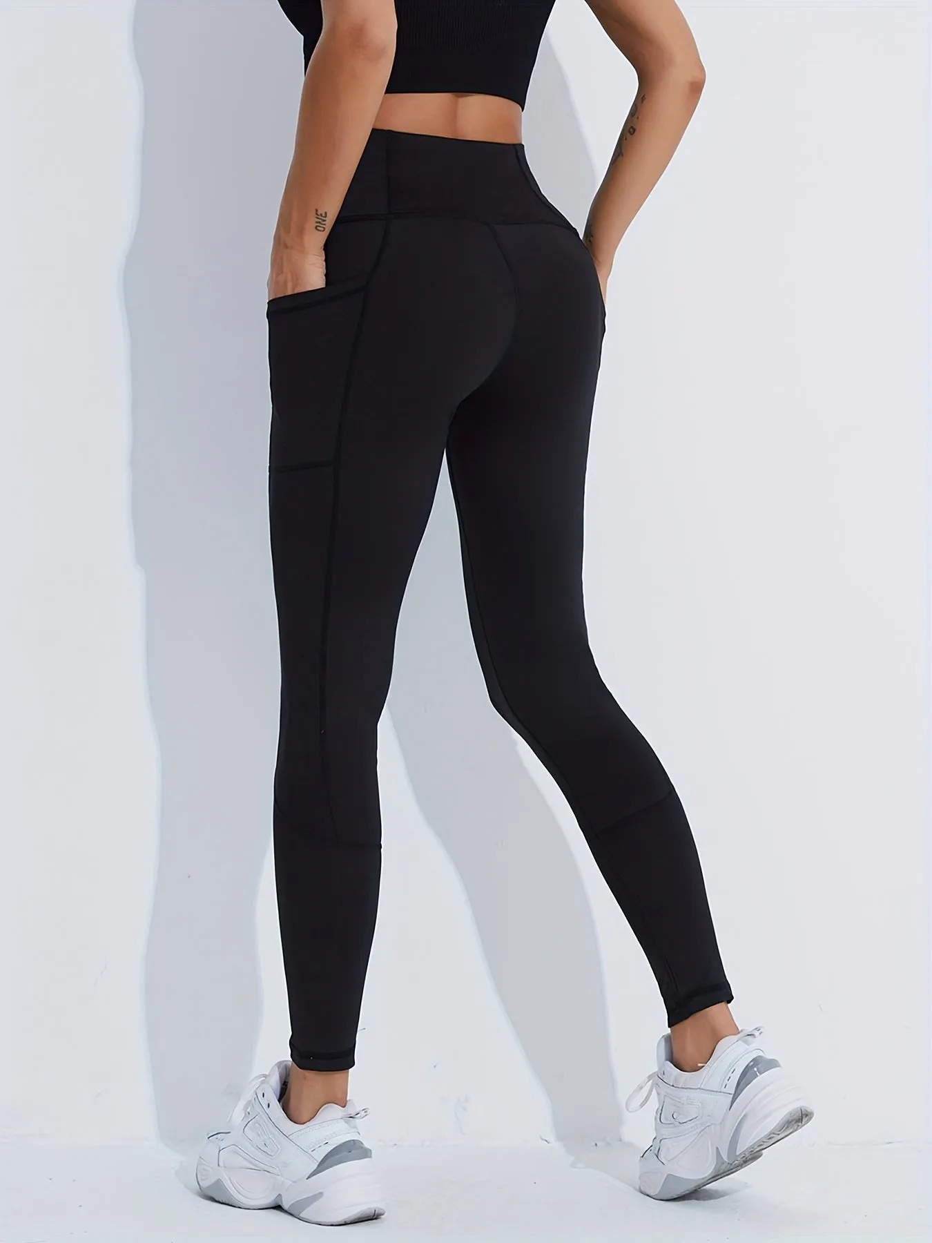 xieyinshe  High Waist Solid Color Elastic Yoga Sports Leggings, Hip Lifting Running Workout Tight Pants, Women's Activewear