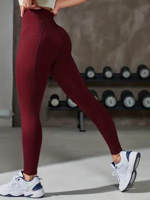 xieyinshe  High Waist Solid Color Elastic Yoga Sports Leggings, Hip Lifting Running Workout Tight Pants, Women's Activewear
