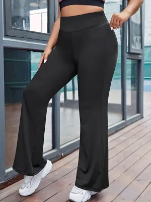 xieyinshe  Plus Size Sports Pants, Women's Plus Solid High Rise Medium Stretch Flared Leg Trousers