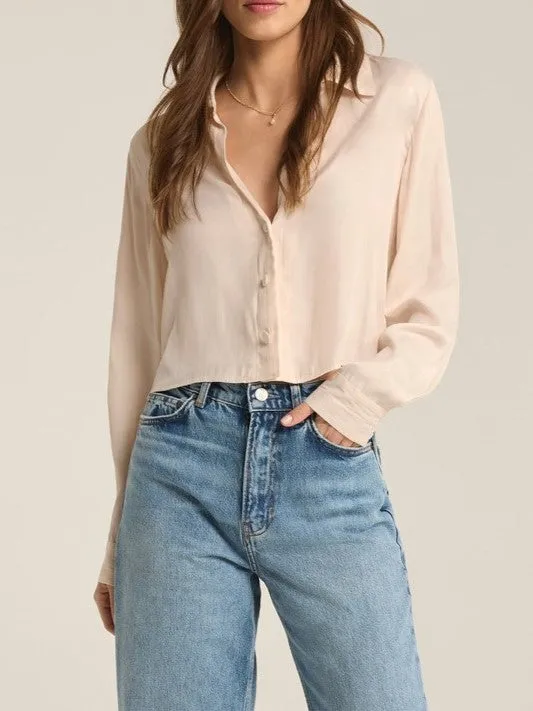 Z SUPPLY Sante Luxe Satin Cropped Button Up Top