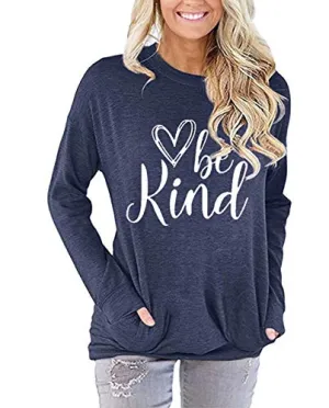 ZILIN Women's Casual Letter Print Crewneck T-Shirt Long Sleeve Tunic Tops Sweatshirt with Pockets