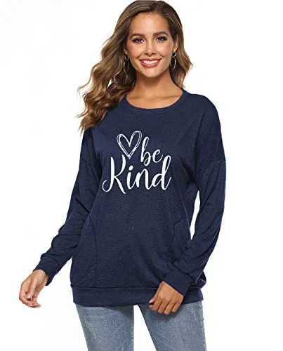 ZILIN Women's Casual Letter Print Crewneck T-Shirt Long Sleeve Tunic Tops Sweatshirt with Pockets