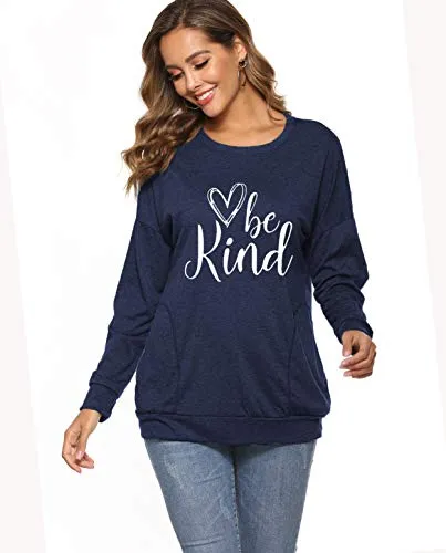 ZILIN Women's Casual Letter Print Crewneck T-Shirt Long Sleeve Tunic Tops Sweatshirt with Pockets