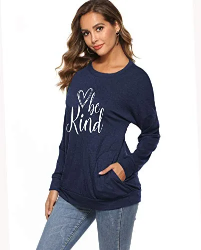 ZILIN Women's Casual Letter Print Crewneck T-Shirt Long Sleeve Tunic Tops Sweatshirt with Pockets